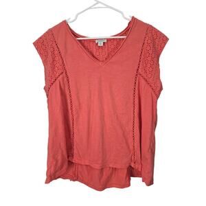 Sundance Pink Lace Cottage Core Top XL Womens V Neck Cap Sleeve Coquette